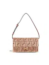 Fendi Baguette Velvet Wallet On Chain In Brown