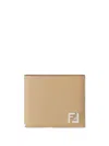 Fendi Beige Ff Canvas And Leather Compact Bi-fold Wallet In Neutral
