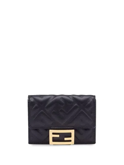 Fendi Quilted Trifold Wallet + Coin Purse In Grey