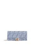 Fendi Denim-effect Ff Jacquard Uette Continental Wallet With Chain Bags In Gray