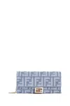 Fendi Denim-effect Ff Jacquard Uette Continental Wallet With Chain Bags In Gray