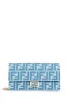 Fendi Wallet On Chain Baguette With Shoulder Strap With All-over Ff Motif In Blue