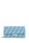 Fendi Wallet On Chain Baguette With Shoulder Strap With All-over Ff Motif In Blue