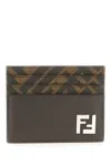 Fendi Brown Card-holder With Squared Ff Motif In Leather And Ff Canvas Man In Ebony