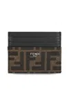 Fendi Three-compartment Jacquard Card Holder With Stama Logo In Brown