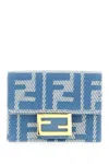Fendi Micro Trifold Baguette Wallet In Jacquard Ff Denim Effect Blue Women In Navy