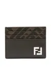 Fendi Brown Card-holder With Squared Ff Motif In Leather And Ff Canvas Man In Ebony