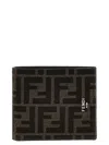 Fendi Portafoglio Ff Bi-fold In Tessuto Ff Marrone In Tbmr+nr+pall