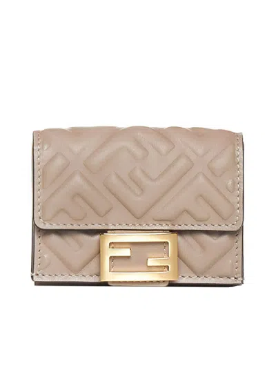 Fendi Micro Baguette Ff-embossed Tri-fold Wallet In Dove,grey