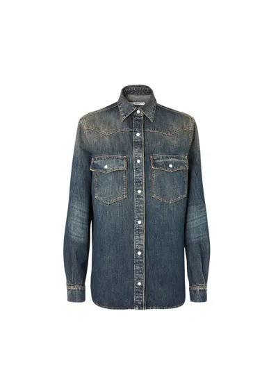 Fendi Washed Denim Western Shirt In Blue