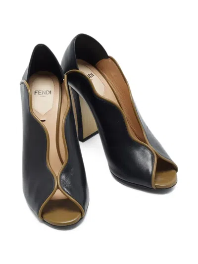Pre-owned Fendi Wave Heeled Pumps In Black