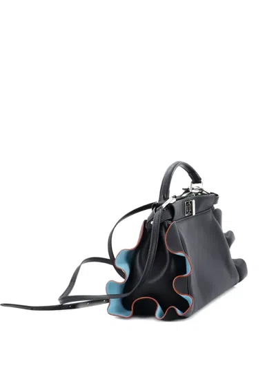 Pre-owned Fendi Wave Peekaboo Bag Leather Mini Satchel In Blue