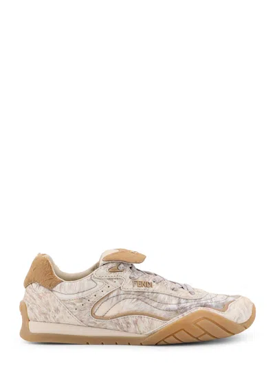 Fendi Wave Pulse Leather And Fabric Sneakers In Neutral