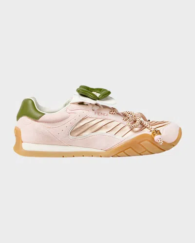 FENDI WAVE PULSE MIXED-MEDIA LOW-TOP SNEAKERS