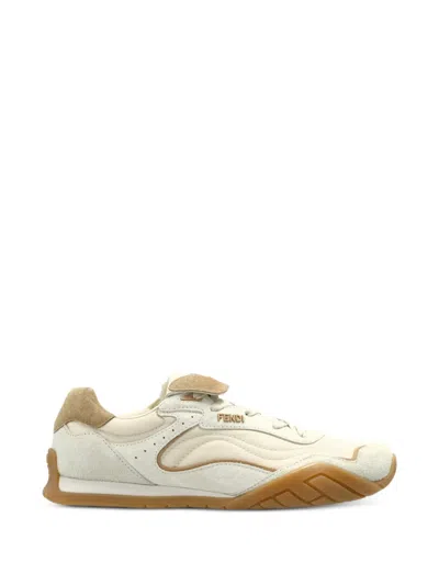 Fendi Wave Pulse Panelled Leather Sneakers In Neutral
