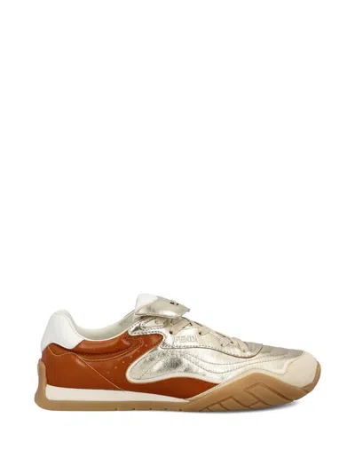 Fendi Elegant Beige Sneaker With Rubber Logo In Orange