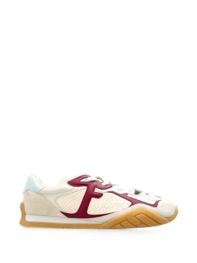 Fendi Wave Pulse White Salmon Leather Low-tops Sneakers In Neutral