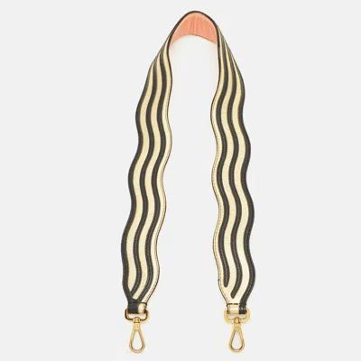 Pre-owned Fendi Wave Stripe Bag Shoulder Strap Gold/black Leather