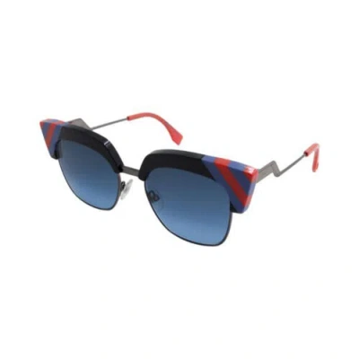 Pre-owned Fendi Waves Ff0241s Pjp 08 50 Women Squared Sunglasses W/blue Gradient Lens