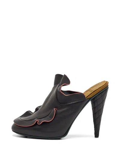 Pre-owned Fendi Waves Ruffle Platform Mules In Black