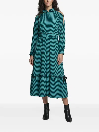 Pre-owned Fendi Wave-striped Midi Dress In Blue