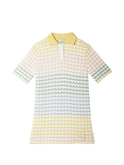 Fendi Kids' Wavy-knit Polo-collar Dress In White