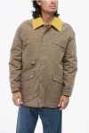Fendi Waxed Cotton Blend Utility Jacket With Leather Collar In Brown