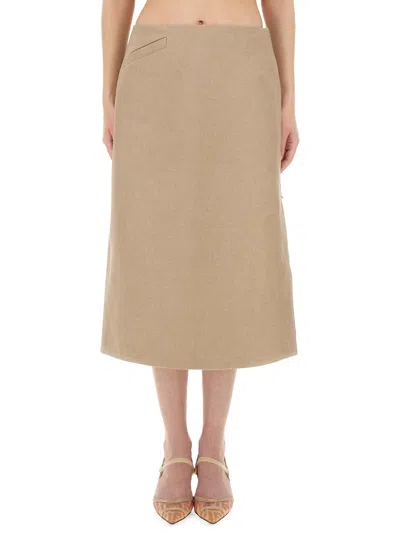 Fendi Waxed Linen Skirt In Brown