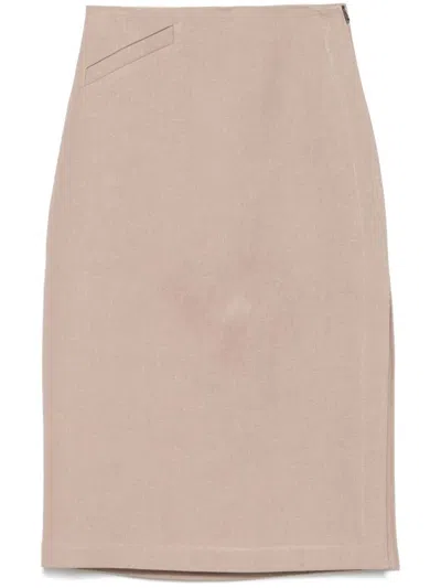 Fendi Waxed Linen Skirt In Brown