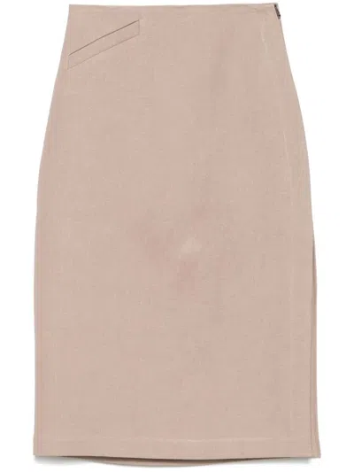 Fendi Waxed Linen Straight Midi Skirt