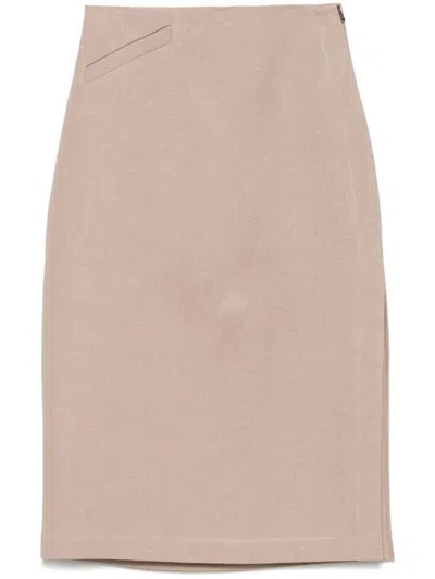 FENDI FENDI WAXED LINEN STRAIGHT MIDI SKIRT CLOTHING