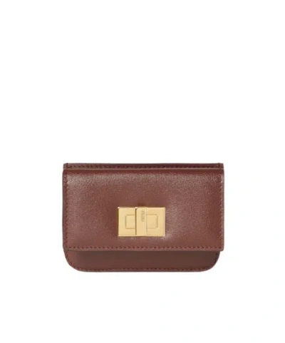 Fendi Way Card Case With Pocket In Brown