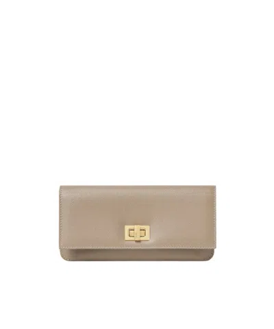 Fendi Way Continental Dove Gray And Light Blue Leather Wallet In Neutral