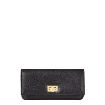 Fendi Way Continental Wallet With Flap And Twist Lock In Black