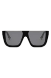 Fendi Flat-top Logo Acetate Square Sunglasses In Shiny Black / Smoke