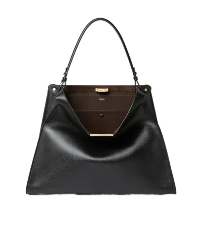 Fendi Way Large Black Leather And Chocolate Suede Bag