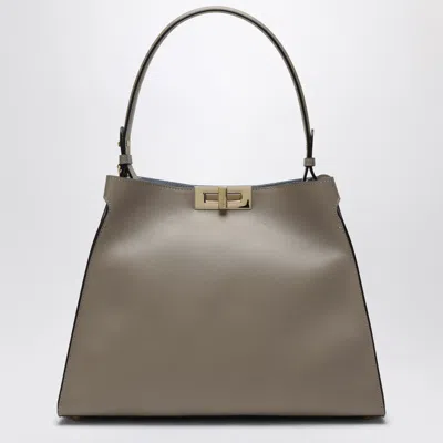 Fendi Way Medium Bag In Tortora Leather And Blue Neon Suede