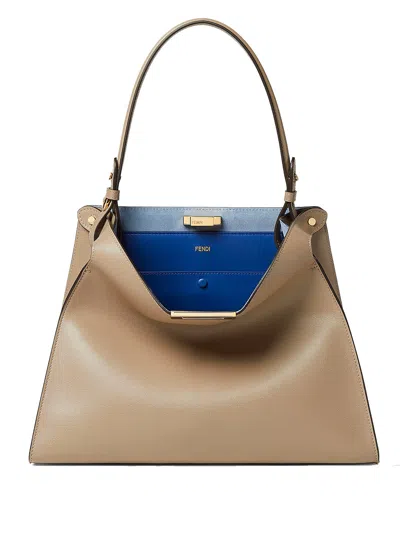 Fendi Way Medium Bag In Tortora Leather And Blue Neon Suede In Multi
