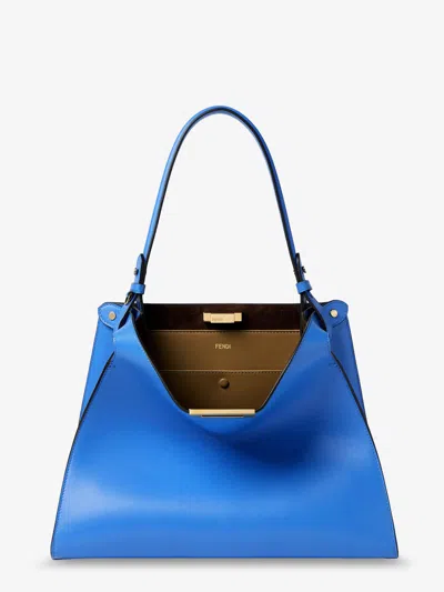 Fendi Way Medium Leather Shoulder Bag With Contrasting Lining In Blue