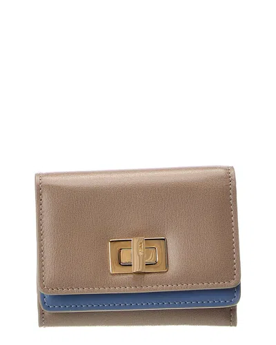 Fendi Way Small Leather Trifold Wallet In Brown