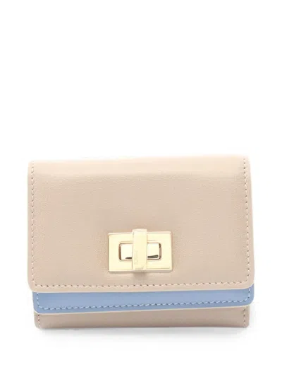 Pre-owned Fendi Way Turn-lock Trifold Wallet In Neutral