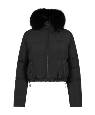 Fendi Wear Woolen Collar Cotton-padded Clothes On Both Sides In Black