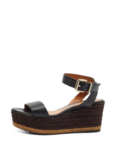 Pre-owned Fendi Wedge Espadrilles In Black