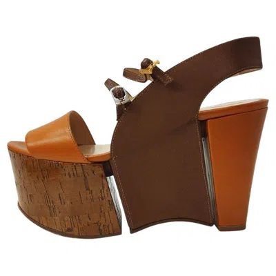 Pre-owned Fendi Wedge Sandal Size 37 In Brown
