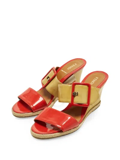 Pre-owned Fendi Wedge Sandals In Red