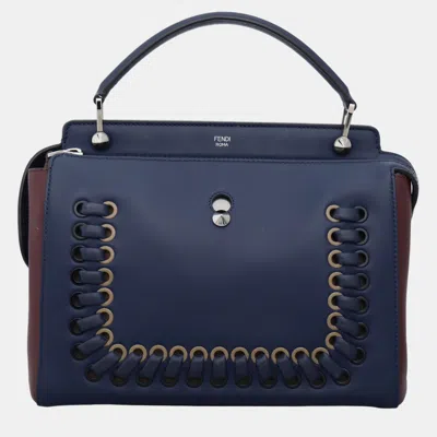 Pre-owned Fendi Whipstitch Dot Com Satchel Bag In Blue