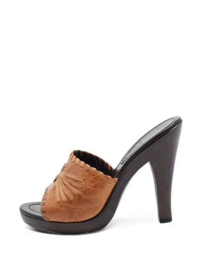 Pre-owned Fendi Whipstitch Platform Sandals In Neutrals
