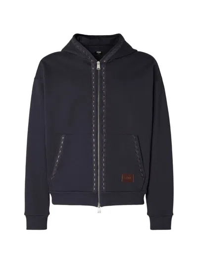 Fendi Sweater H J Stitching Leather In Blue