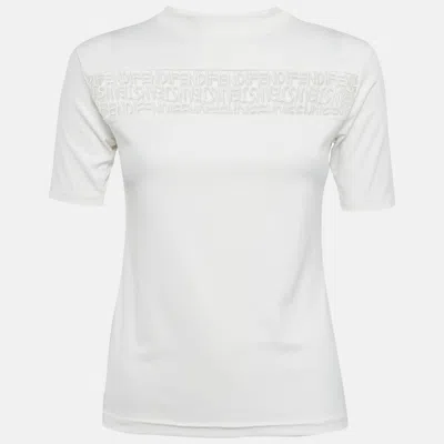 Pre-owned Fendi White Alphabet Lace Trim Jersey Top S