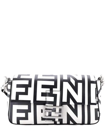 Fendi White & Black Printed Calfskin Leather X Marc Jacobs Baguette Nm